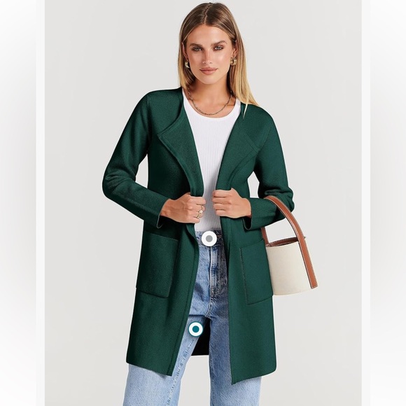 NWT Green Open Front Knit Lightweight Cardigan Casual Long Coatigan Sweater - Picture 7 of 13